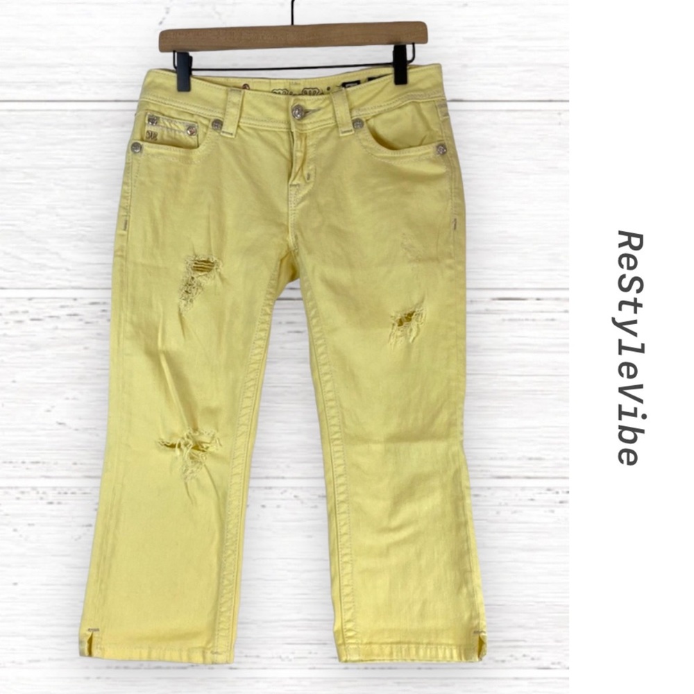 MISS ME Women’s Size 28 Denim Jeans Yellow Cuffed Capri Fit Stretch Cropped